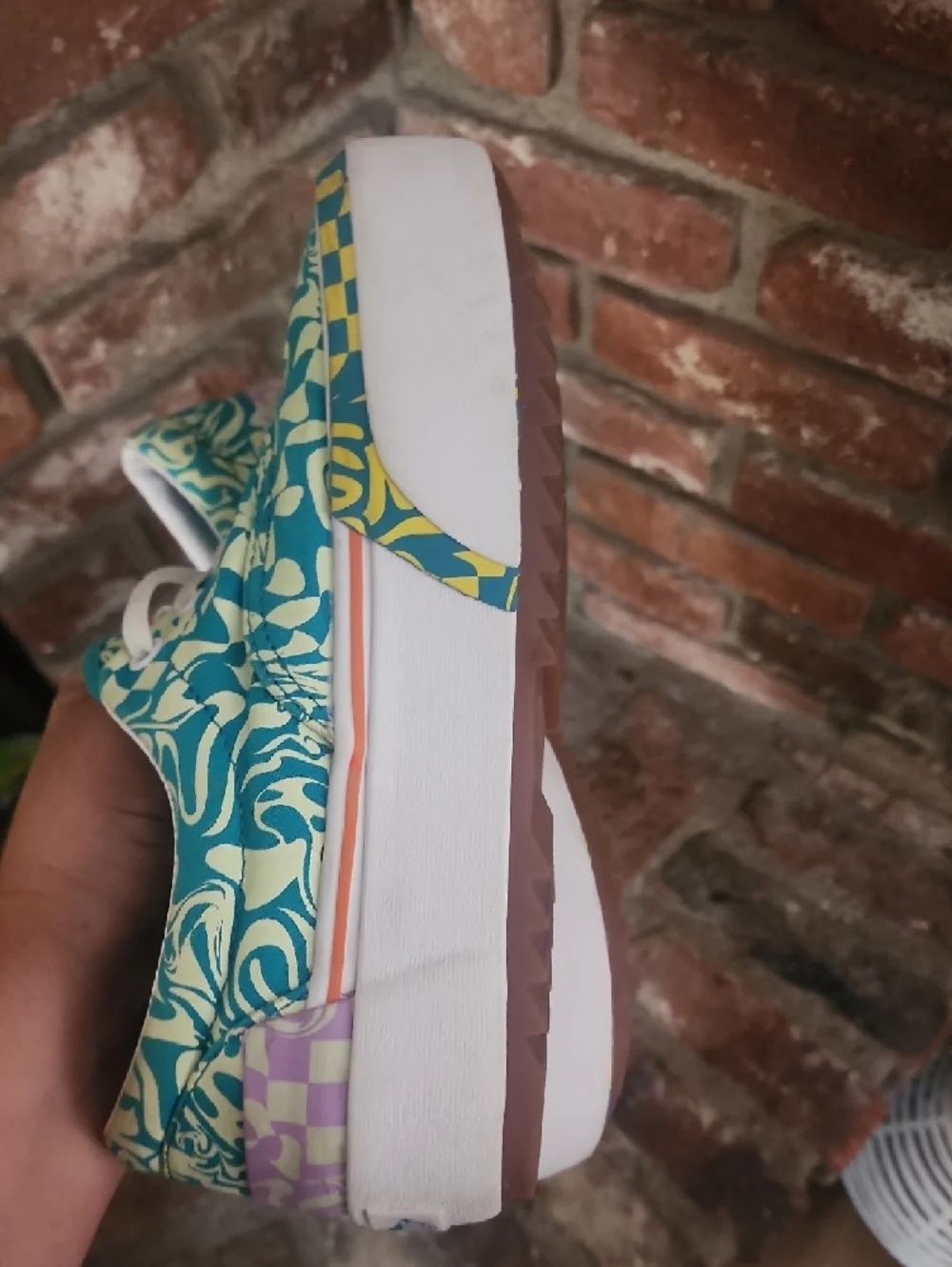 Vans Platform Teal Floral Pattern Sneakers Women Low Top Lace Up Skate Shoes Y2K